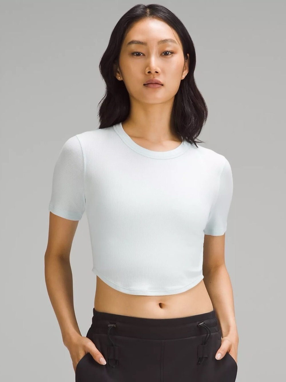 Lululemon Hold Tight White Ribbed Cropped Crewneck T Shirt
